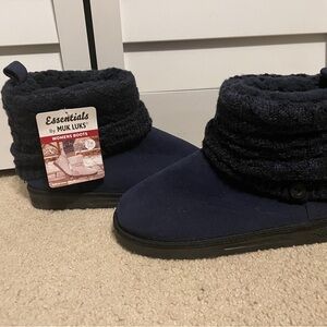 Muk Luks Navy Knit-Cuff Ankle Booties
